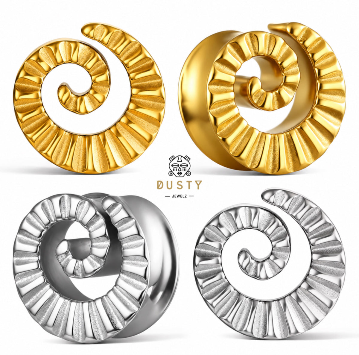 Reversible Carved Spiral Ear Plugs | 8–16 mm