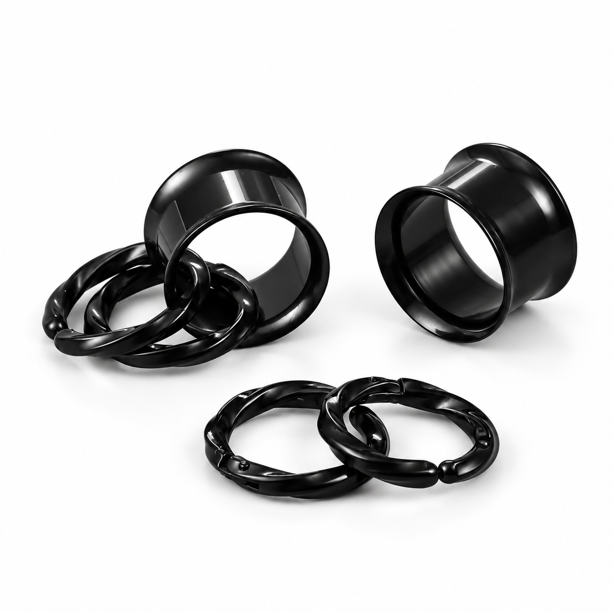 Steel Tunnels And Ring Stack Set | Steel Eyelets With Dangle Rings