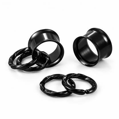 Steel Tunnels And Ring Stack Set | Steel Eyelets With Dangle Rings