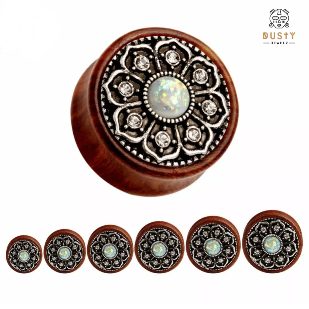 Mandala Opalite Organic Wood Plugs | Double Flare