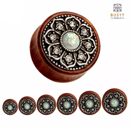 Mandala Opalite Organic Wood Plugs | Double Flare