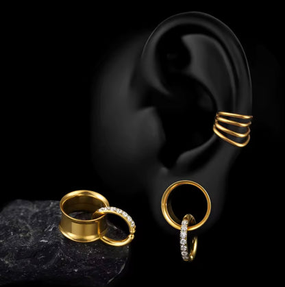 Tunnels And Ring Stack Set | Eyelets With CZ Dangle Rings