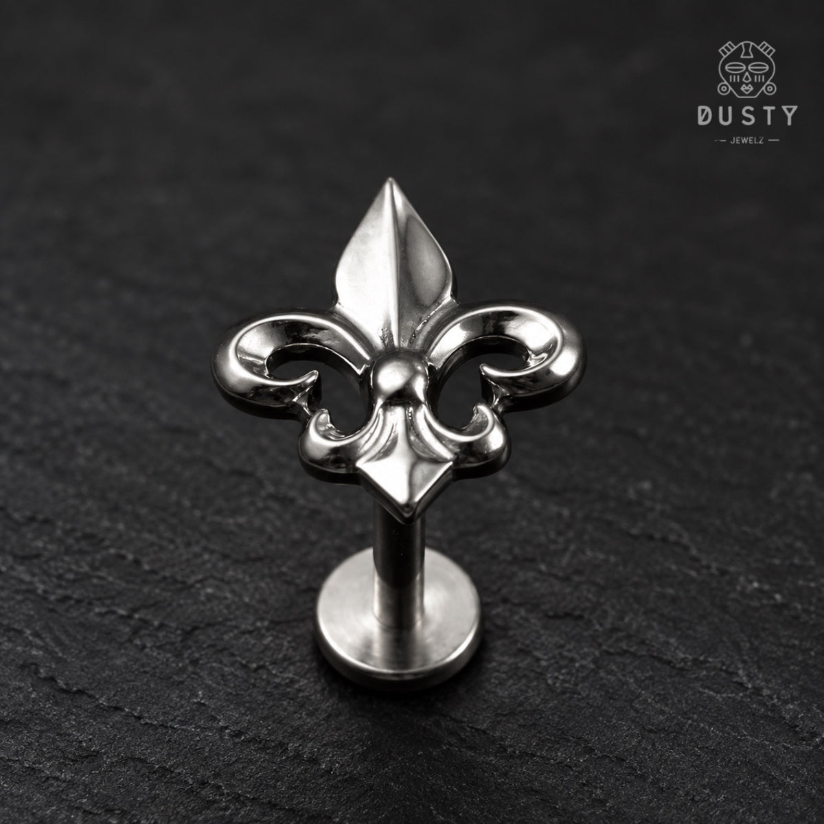 Fleur-de-Lis Titanium Threadless Flat Back Stud | Gold or Silver