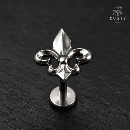 Fleur-de-Lis Titanium Threadless Flat Back Stud | Gold or Silver