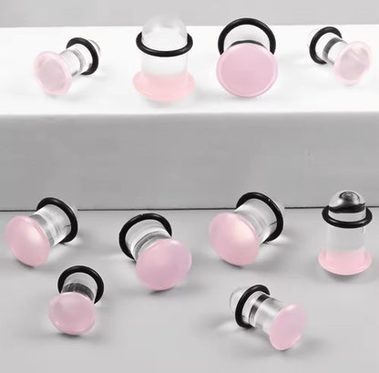 Pink Glass Ear Plugs | Single Flare | Half Sizes