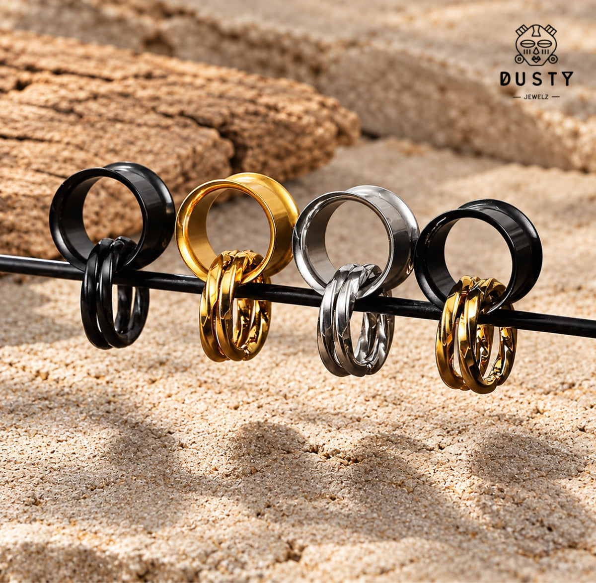Steel Tunnels And Ring Stack Set | Steel Eyelets With Dangle Rings