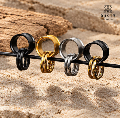 Steel Tunnels And Ring Stack Set | Steel Eyelets With Dangle Rings