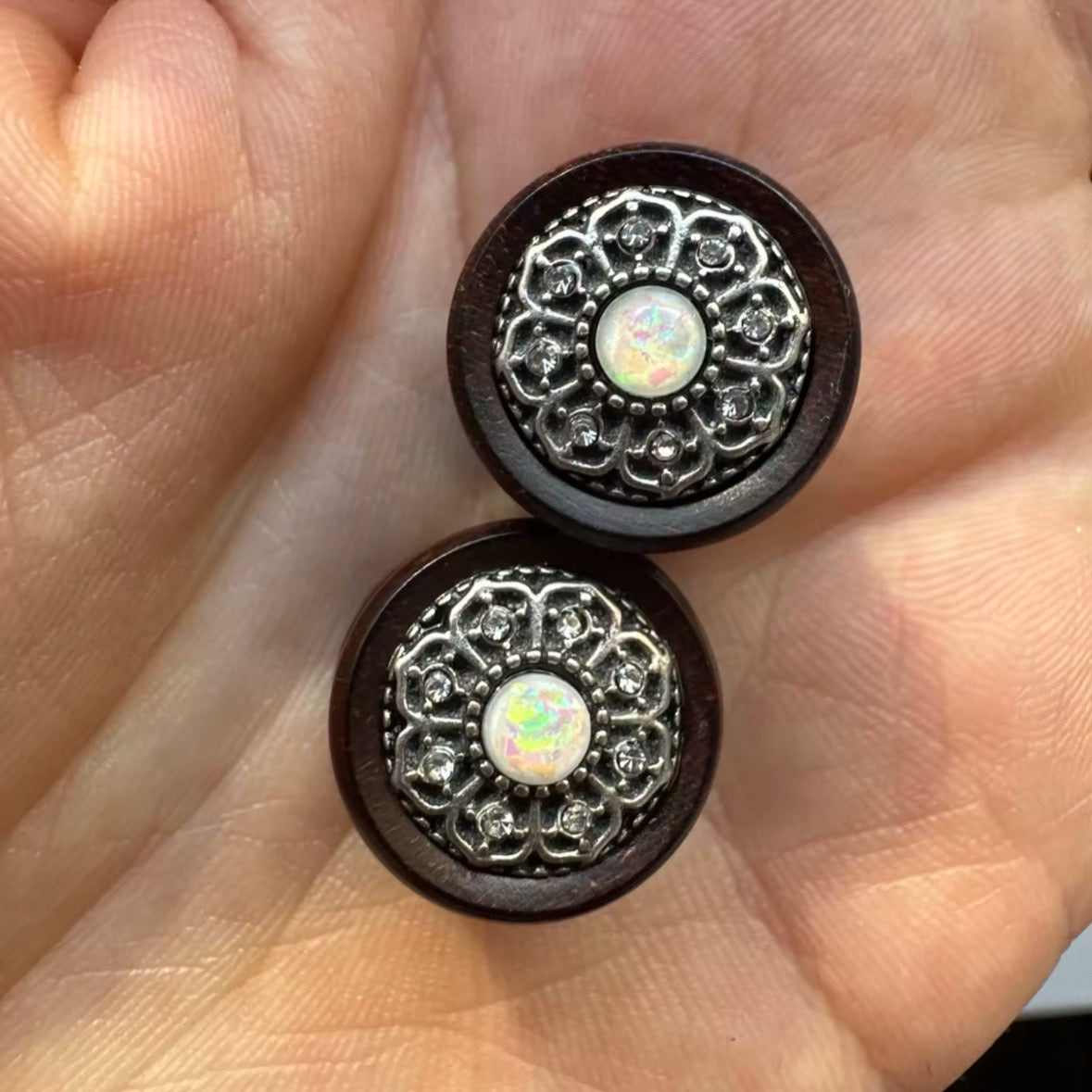 Mandala Opalite Organic Wood Plugs | Double Flare