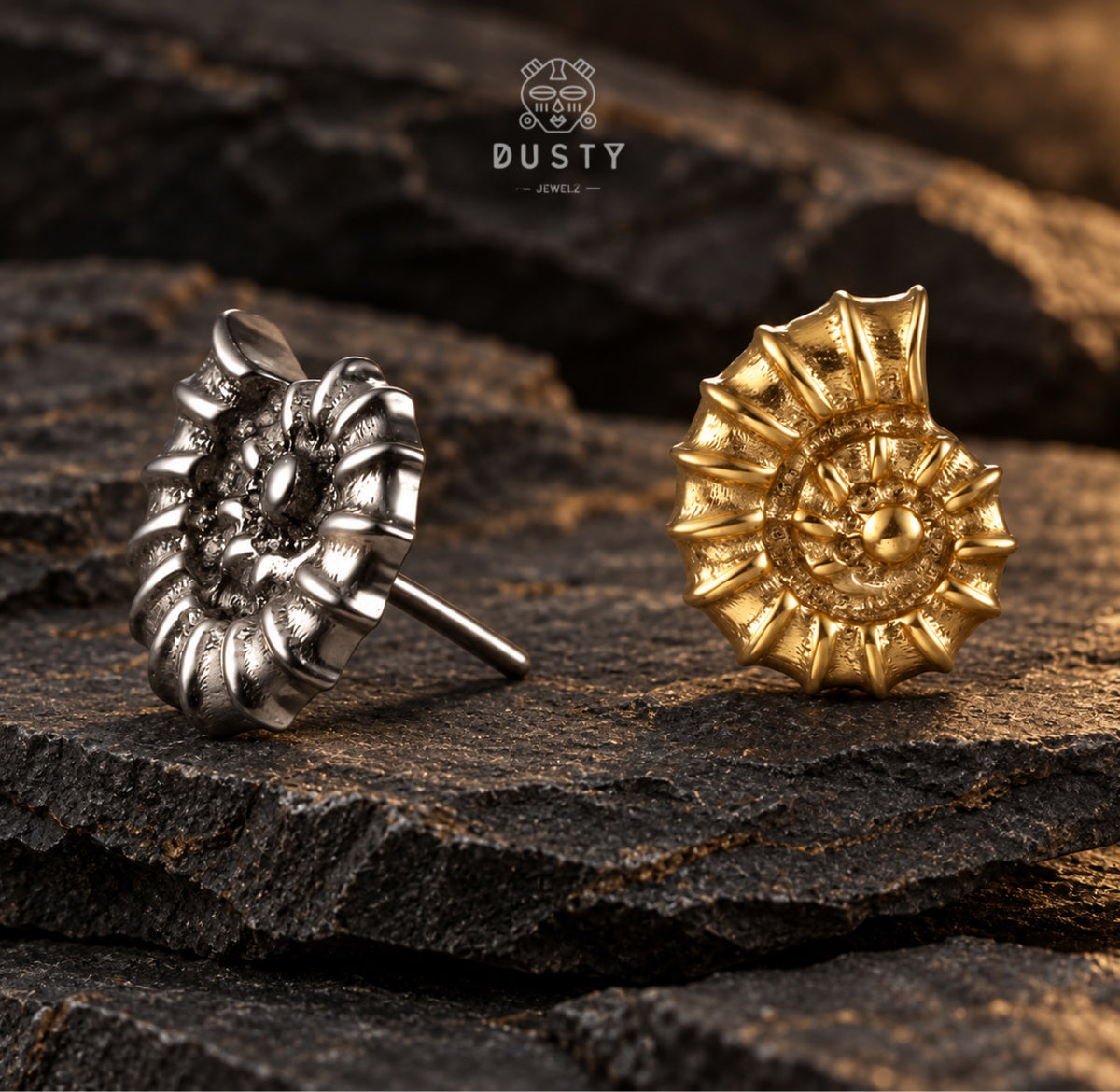 Nautilus Shell Titanium Threadless Flat Back Stud | Gold or Silver