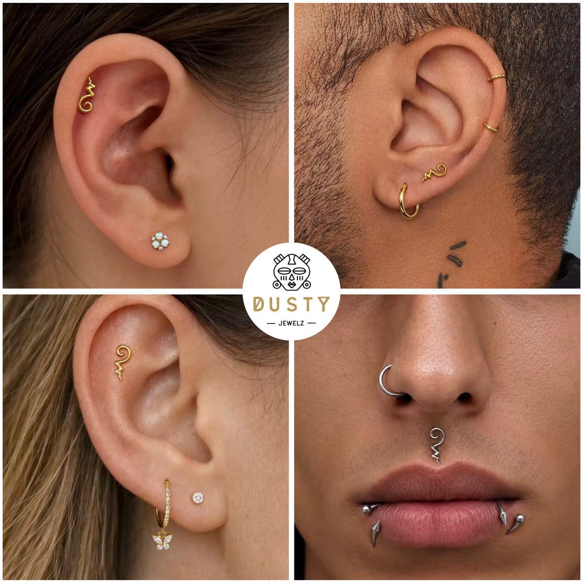 Unalome Labret Stud | Threadless Titanium | Gold or Silver