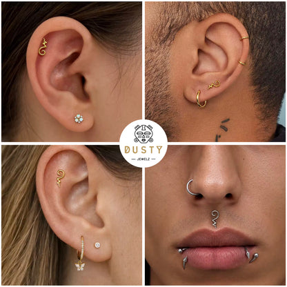 Unalome Labret Stud | Threadless Titanium | Gold or Silver