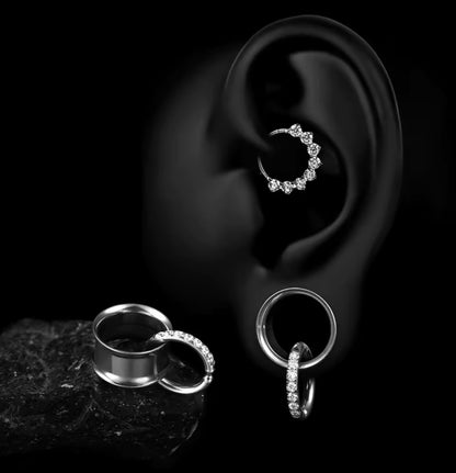 Tunnels And Ring Stack Set | Eyelets With CZ Dangle Rings