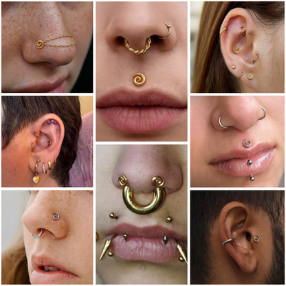 Titanium Spiral Labret Stud | Threadless or Internally Threaded | Gold or Silver
