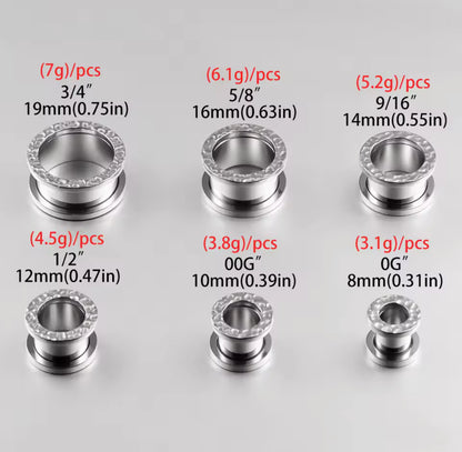 Hammered Stainless Steel Tunnels | Double Flare Screw Back