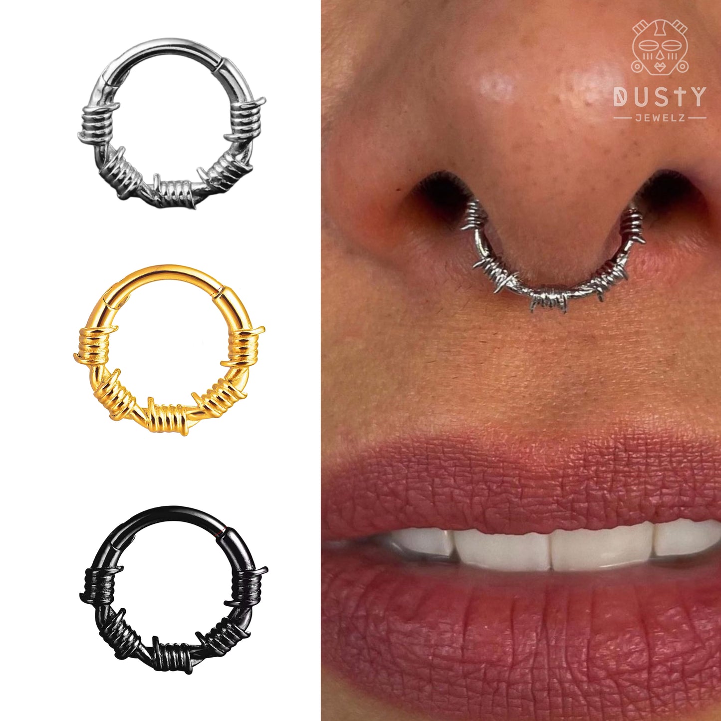 Barbed Wire Hinged Septum Ring Clicker | G23