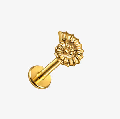 Nautilus Shell Titanium Threadless Flat Back Stud | Gold or Silver