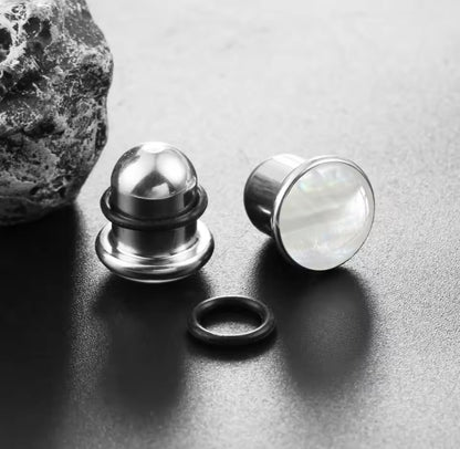 Shell Inlay Single Flare Steel Plugs | Dead Stretching Plug | Half Sizes