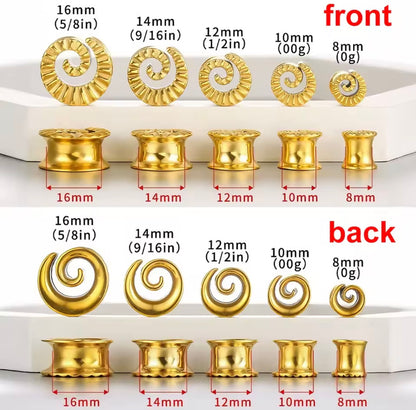 Reversible Carved Spiral Ear Plugs | 8–16 mm