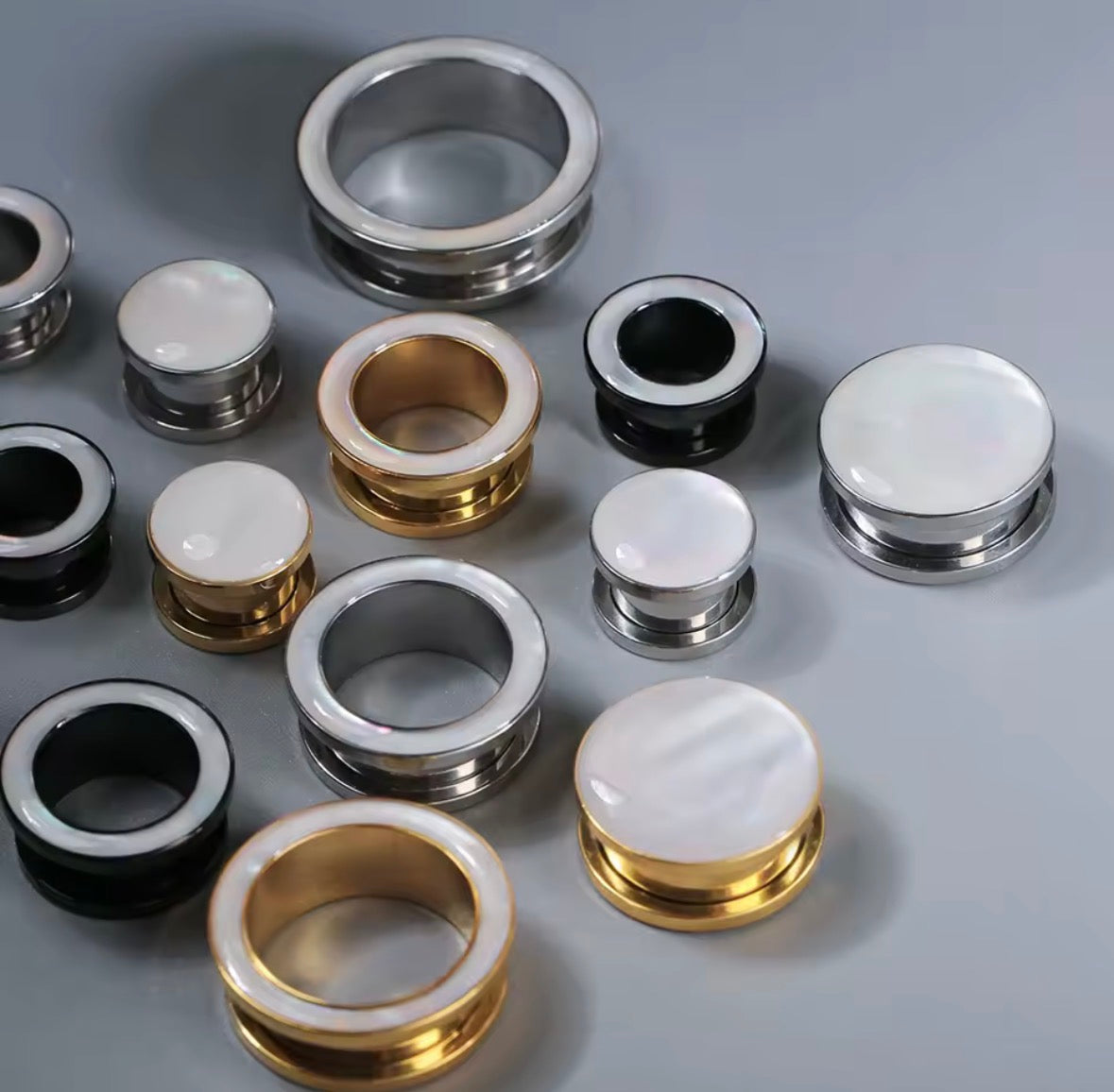 Iridescent Shell Stainless Steel Screw-Fit Plugs & Tunnels