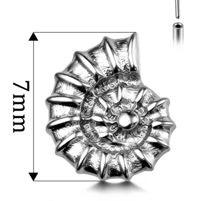 Nautilus Shell Titanium Threadless Flat Back Stud | Gold or Silver
