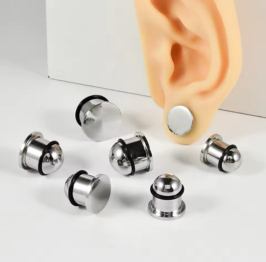Large Single Flare SILVER Steel Plugs | Dead Stretching | 1mm Increments