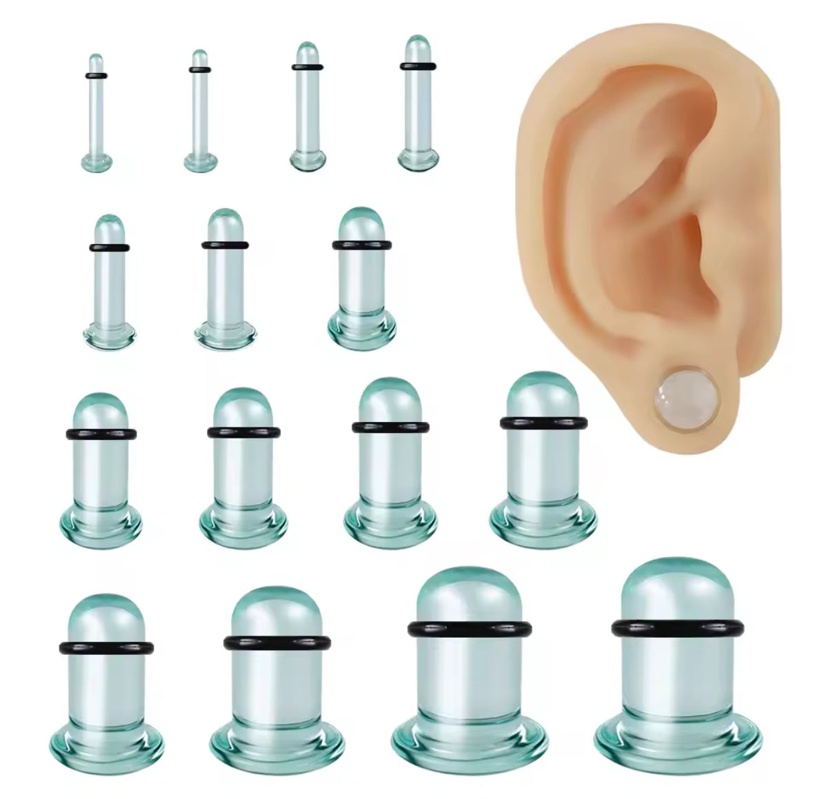 Clear Glass Single Flare Dead Stretching Plug | Half Sizes