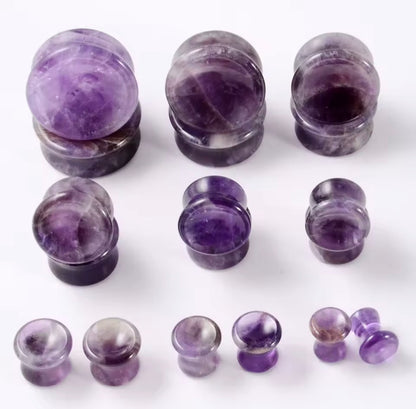 Amethyst Concave Stone Plugs | Double Flare | 6-25mm