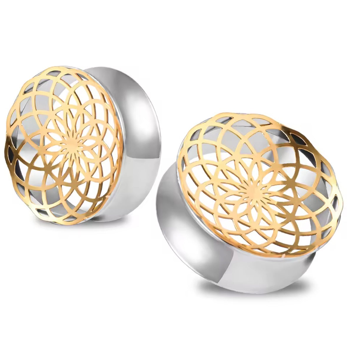 Laser Cut Mandala Plugs | Double Flare Hollow Out Steel Tunnels