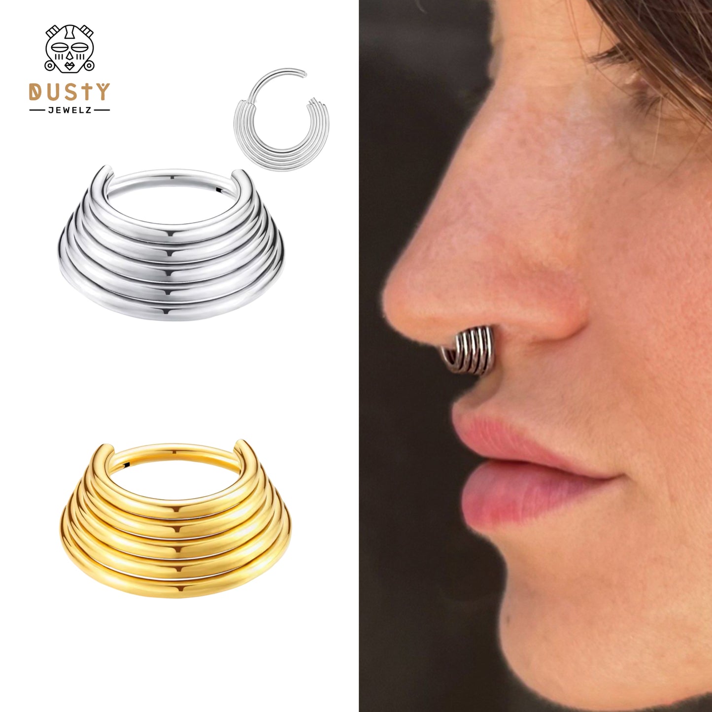 Layered Septum Ring | Five Stack Nose Clicker Ring