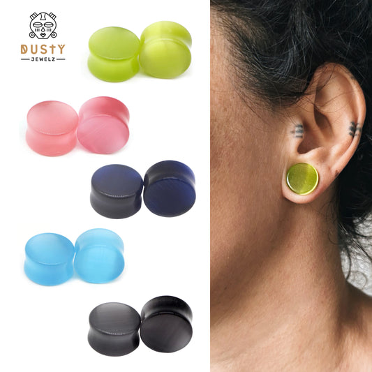 Cat’s Eye Stone Ear Plugs | Double Flared Glass Plug