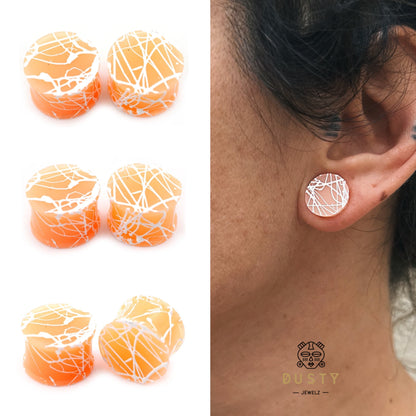 Extra Big Silicone Plugs | Double Flare | Splatter Paint | FLESH & WHITE