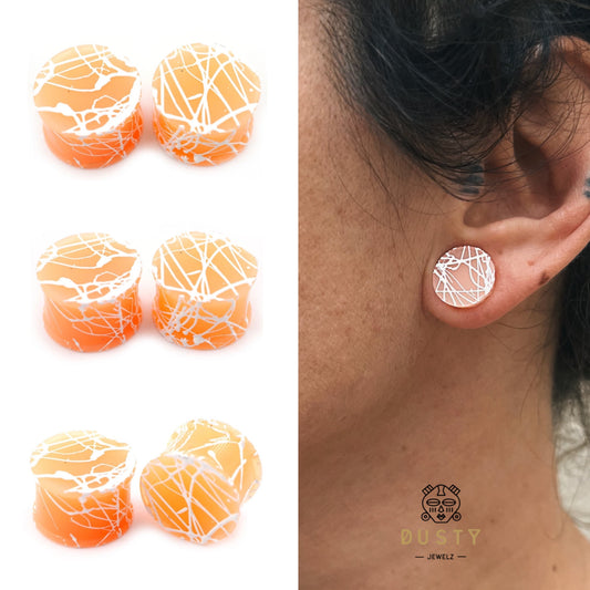 Extra Big Silicone Plugs | Double Flare | Splatter Paint | FLESH & WHITE