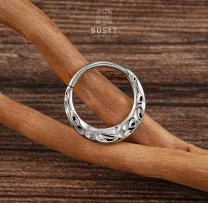 Hammered Hinged Septum Ring | Stainless Steel Clicker | Titanium