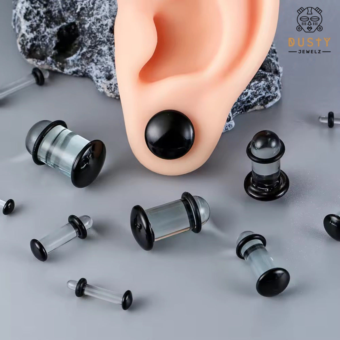 Black Glass Single Flare Dead Stretching Plug | Half Sizes