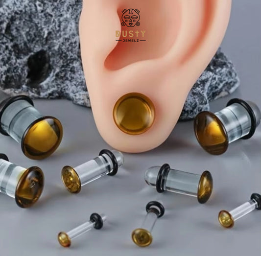Amber Glass Single Flare Dead Stretching Plug | Half Sizes