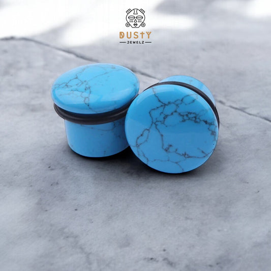 Turquoise Howlite Stone Ear Plugs | Single Flare | Convex