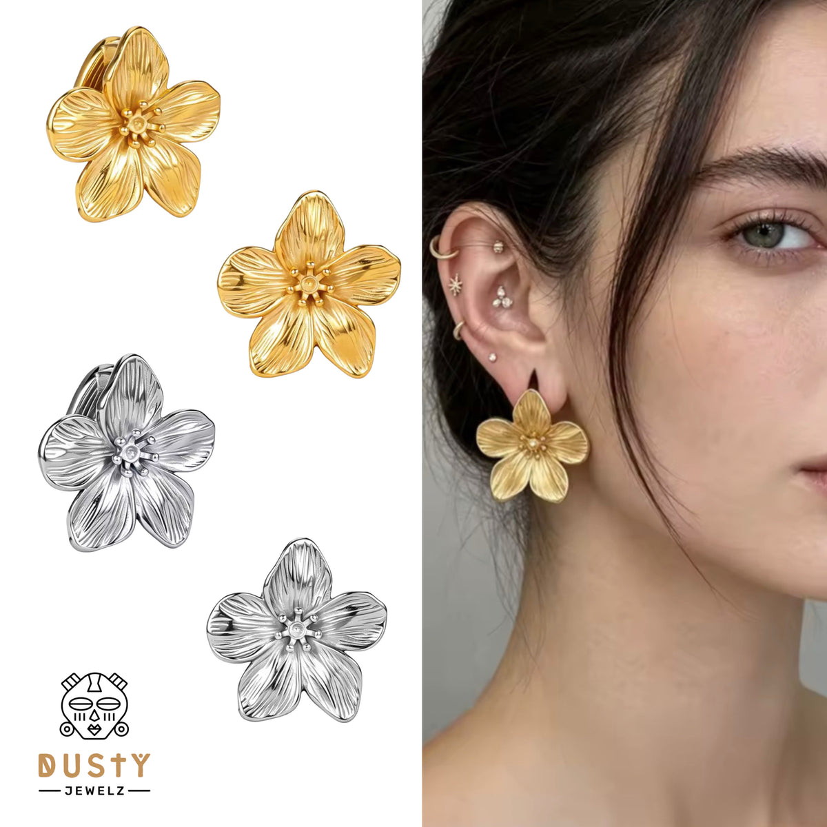 Floral Ear Weights for Stretched Ears | 12mm Lobe Hangers