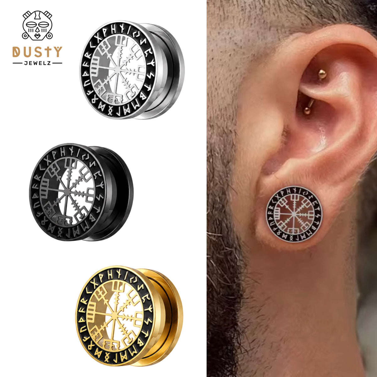 Norse Compass Rune Stainless Steel Plugs