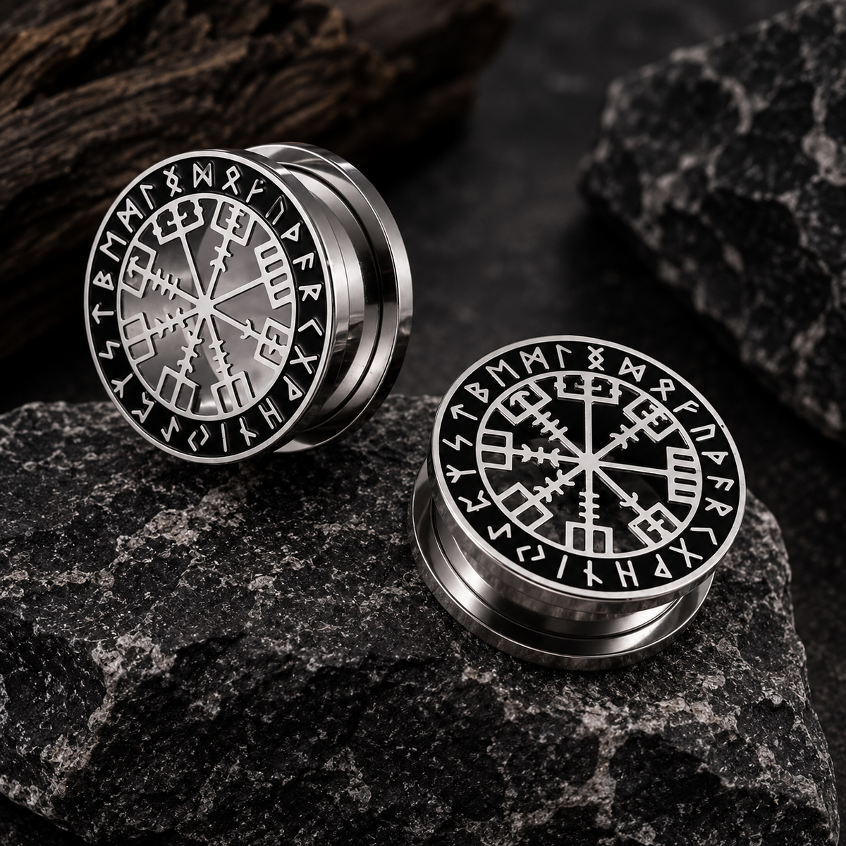 Norse Compass Rune Stainless Steel Plugs