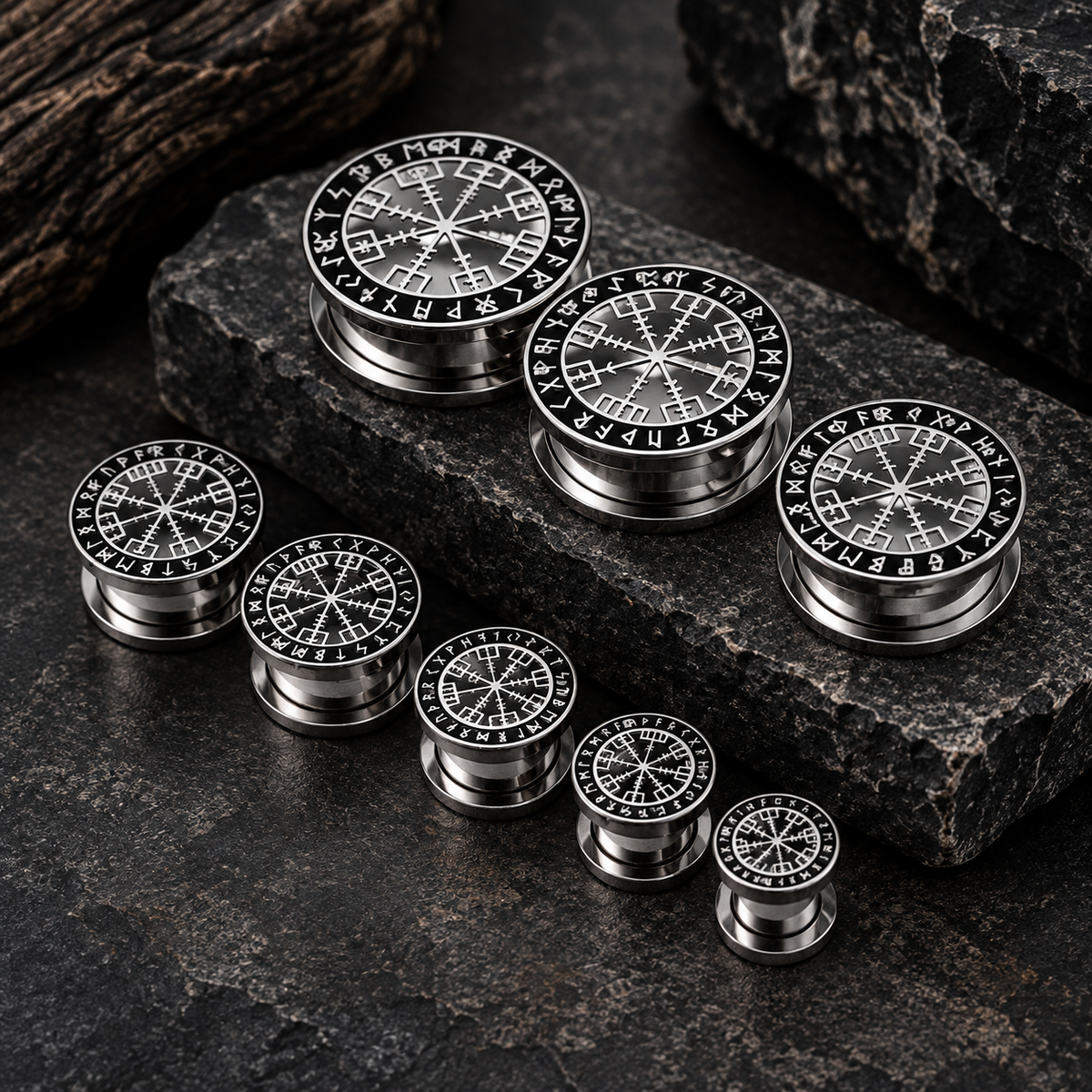 Norse Compass Rune Stainless Steel Plugs