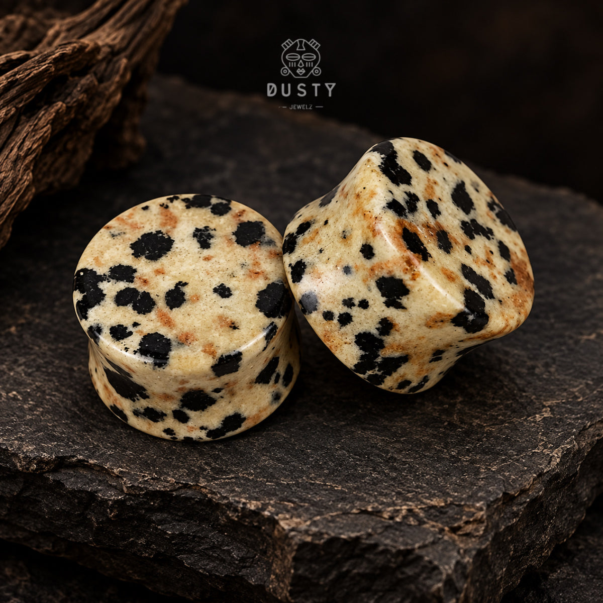Dalmatian Jasper Double Flared Stone Plugs | 6–16 mm