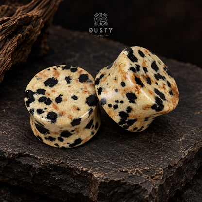 Dalmatian Jasper Double Flared Stone Plugs | 6–16 mm