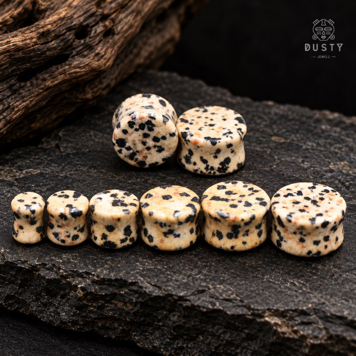 Dalmatian Jasper Double Flared Stone Plugs | 6–16 mm