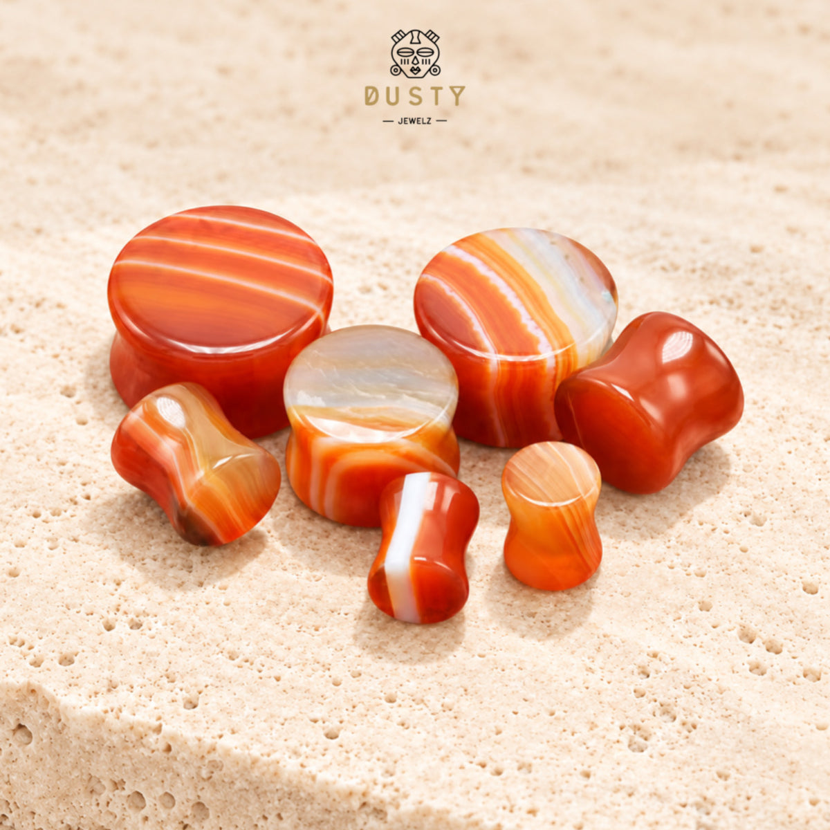 Natural Red Line Agate Stone Double Flared Plugs | 6–16mm