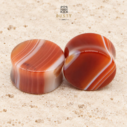 Natural Red Line Agate Stone Double Flared Plugs | 6–16mm