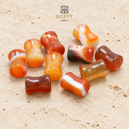 Natural Red Line Agate Stone Double Flared Plugs | 6–16mm