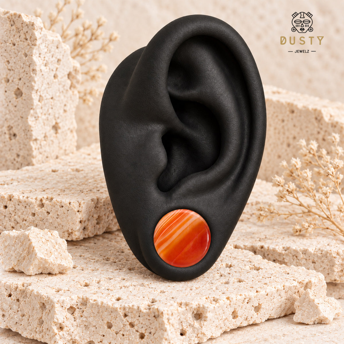 Natural Red Line Agate Stone Double Flared Plugs | 6–16mm