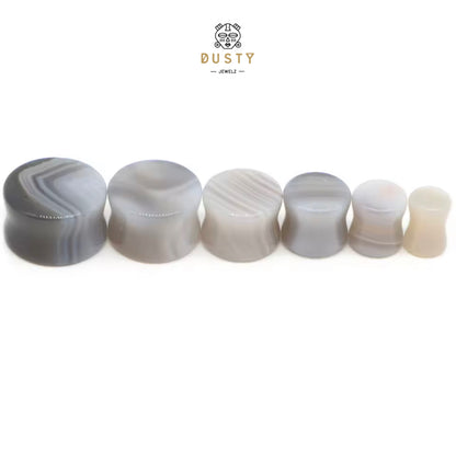 Natural Grey Line Agate Stone Double Flared Plugs | 6–16mm