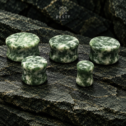 Green Spot Jade Stone Double Flared Plugs | 6–16mm