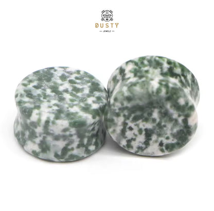 Green Spot Jade Stone Double Flared Plugs | 6–16mm